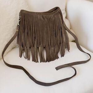 JJ Winters Brown Suede Fringe Crossbody Bag